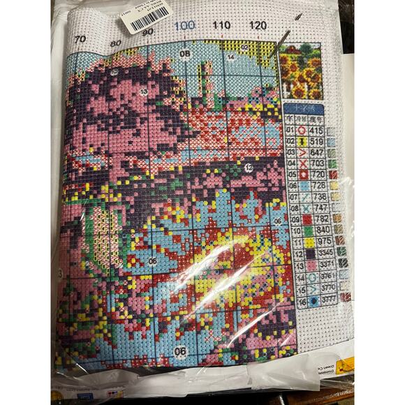 NWP DIY Counted Cross-Stitch Red Barn and Sunflower Kit SZX25 Size is 36x46 - Picture 2 of 2